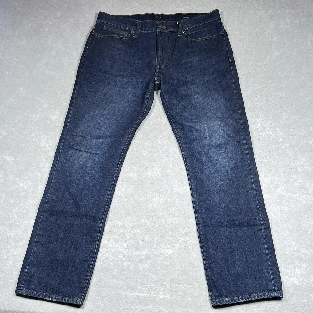 J. Crew Straight Jeans Mens Size 36 Dark Wash Blue Comfy Stretchy Denim